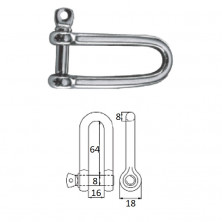Скоба такелажная удлиненная с винтовым пальцем 8 мм сталь AISI 316