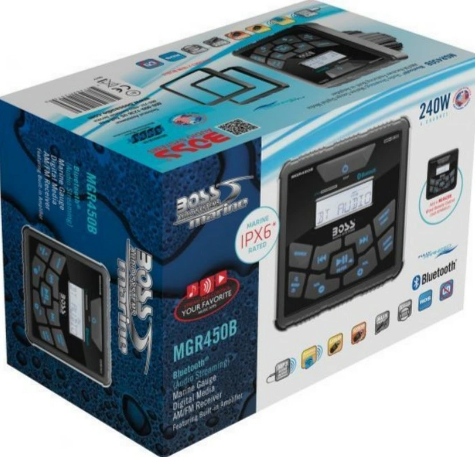 Магнитола Boss Audio MGR450B USB/AUX/FM 240W квадрат (комплект с пультом MGR420R и кабелем MGR25C)