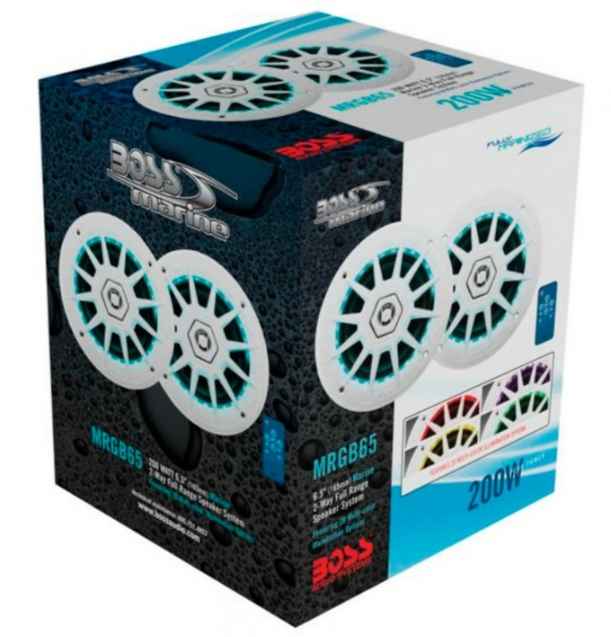 Динамики Boss Audio морские 200W 6,5" с RGB подсветкой (2 шт., белые)