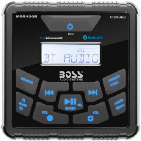 Магнитола Boss Audio MGR450B USB/AUX/FM 240W квадрат (комплект с пультом MGR420R и кабелем MGR25C)