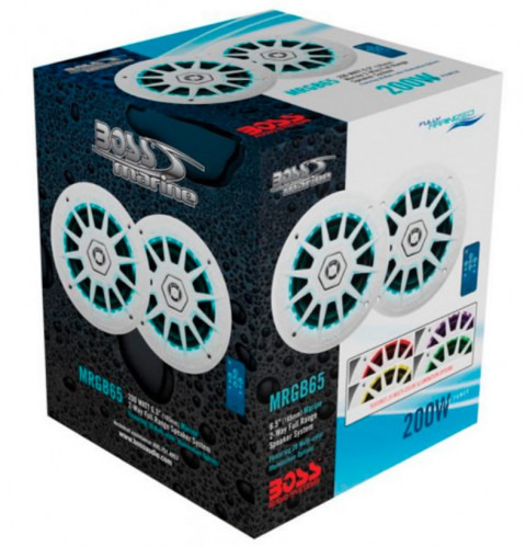 Динамики Boss Audio морские 200W 6,5" с RGB подсветкой (2 шт., белые)