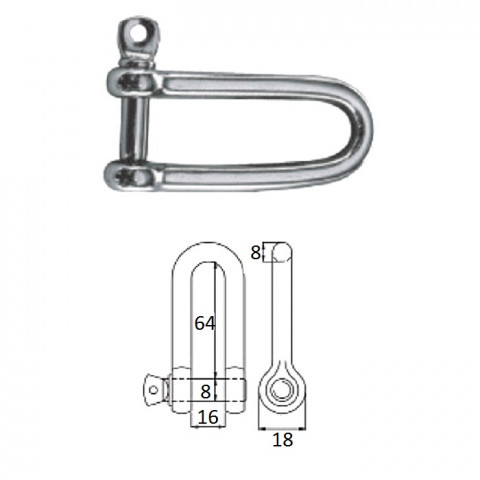 Скоба такелажная удлиненная с винтовым пальцем 8 мм сталь AISI 316