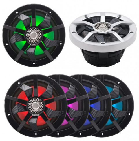 Колонки (пара) морские с RGB подсв. Clarion CM1623RL (6,5", 2-х полос., 80 Вт RMS, серебр./черные)