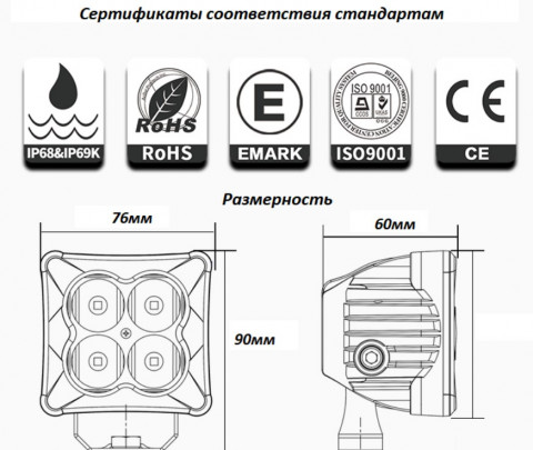 Светодиодная фара Aurora ALO-D3-2-P4T 9V-36V 40W 2.7A 3200Lm Дальний свет