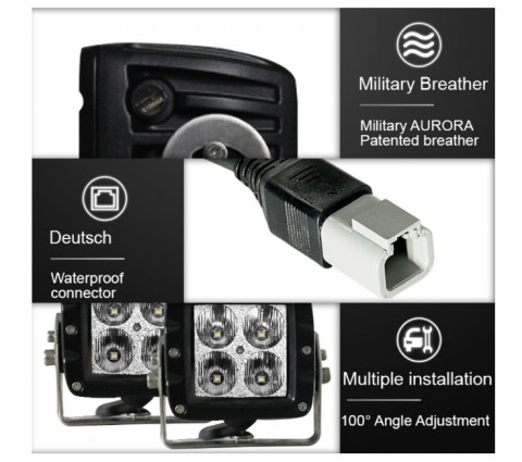 Светодиодная фара Aurora ALO-W1-2-P4T 9V-36V 40W 3200Lm 2.7A ДАЛЬНИЙ СВЕТ (белый свет) Spot