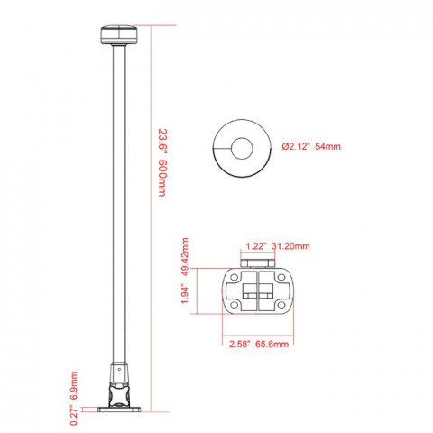 Огонь круговой светодиодный на наклонной стойке 600 мм, нержавеющая сталь