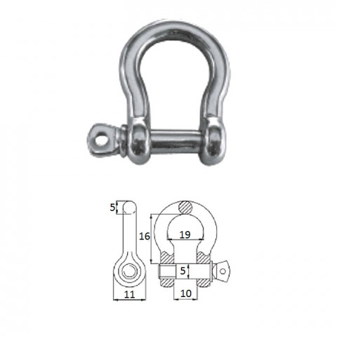 Скоба такелажная подкова с винтовым пальцем 5 мм сталь AISI 316